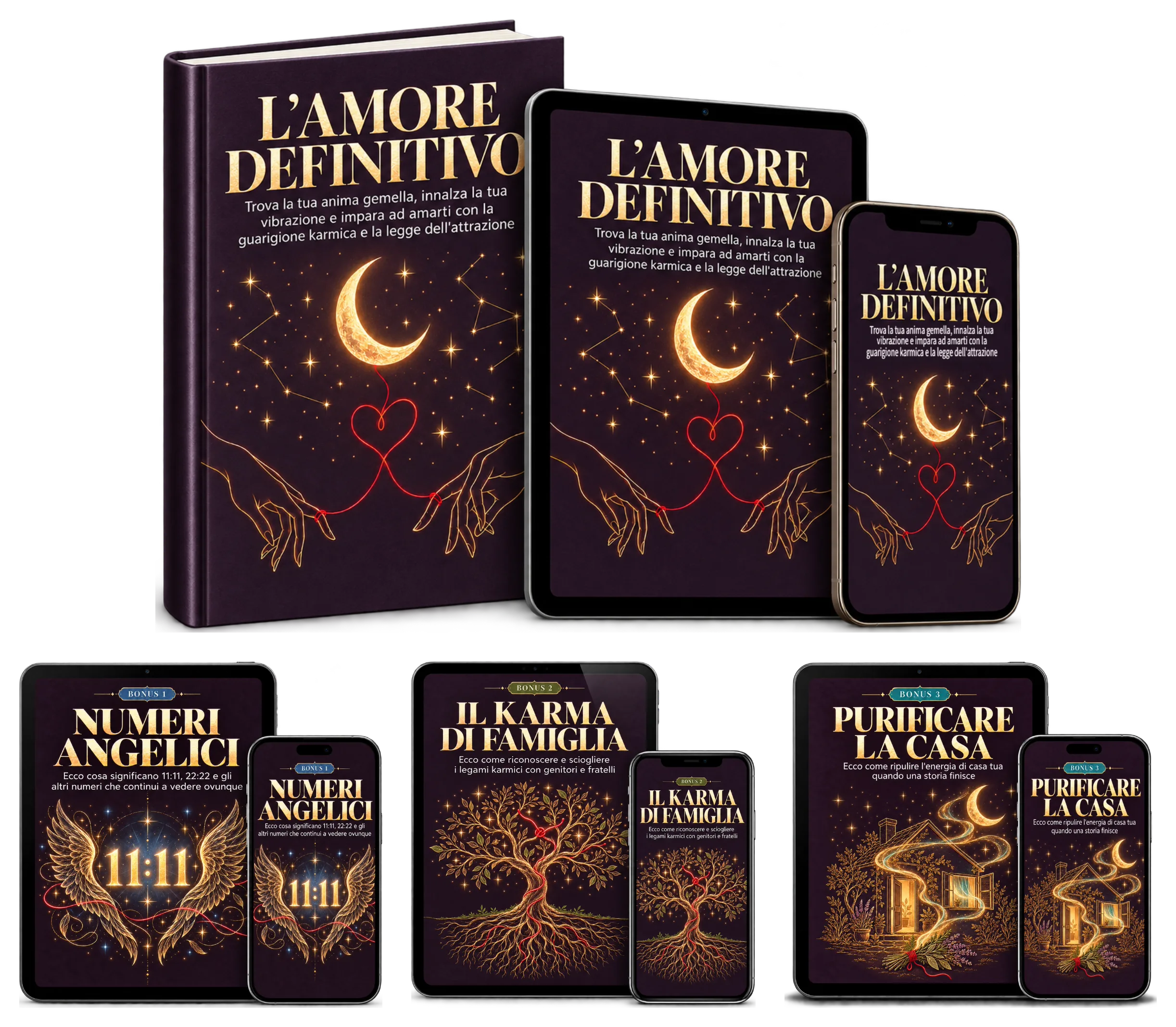 La guida L'Amore Definitivo e i tre bonus, su libro, tablet e telefono